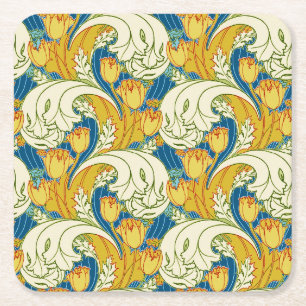 William Morris stijl teal & goud tulp bloem kunst Kartonnen Onderzetters
