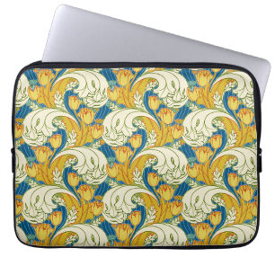 William Morris stijl Teal & Goud Tulp Bloem Kunst Laptop Sleeve