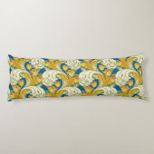 William Morris stijl Teal & Goud Tulp Bloem Kunst Lichaamskussen (Achterkant)