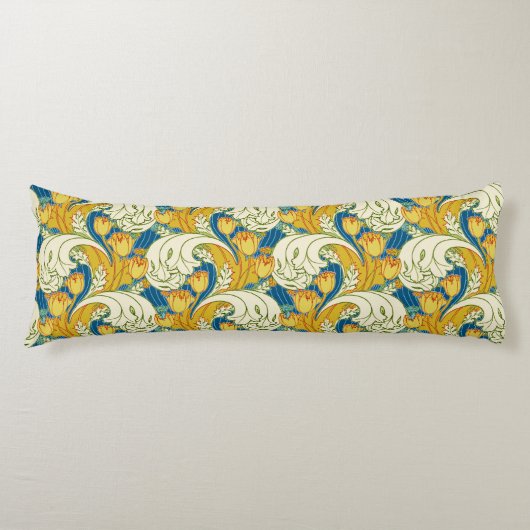 William Morris stijl Teal & Goud Tulp Bloem Kunst Lichaamskussen (Voorkant)
