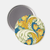 William Morris stijl Teal & Goud Tulp Bloem Kunst Magneet (Voorkant / Achterkant)