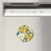 William Morris stijl Teal & Goud Tulp Bloem Kunst Magneet (Insitu (Vaatwasser))