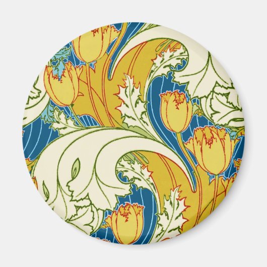 William Morris stijl Teal & Goud Tulp Bloem Kunst Magneet (Voorkant)
