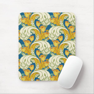 William Morris stijl Teal & Goud Tulp Bloem Kunst Muismat