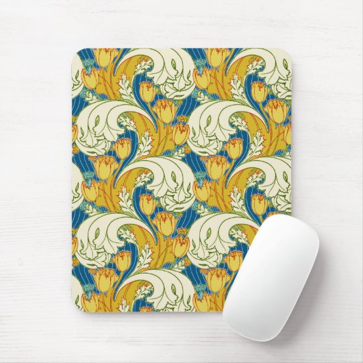 William Morris stijl Teal & Goud Tulp Bloem Kunst Muismat (Met muis)