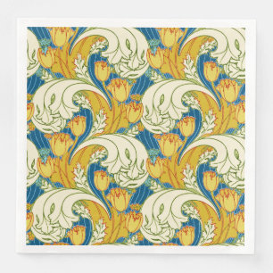 William Morris stijl Teal & Goud Tulp Bloem Kunst Servet