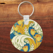William Morris stijl Teal & Goud Tulp Bloem Kunst Sleutelhanger (Achterkant)