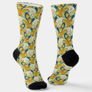 William Morris stijl Teal & Goud Tulp Bloem Kunst Sokken