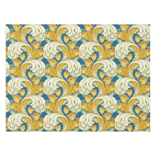 William Morris stijl Teal & Goud Tulp Bloem Kunst Tafelkleed (Voorkant (Horizontaal))