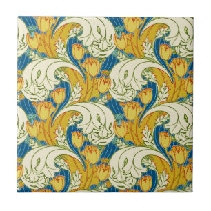William Morris stijl teal & goud tulp bloem kunst Tegeltje