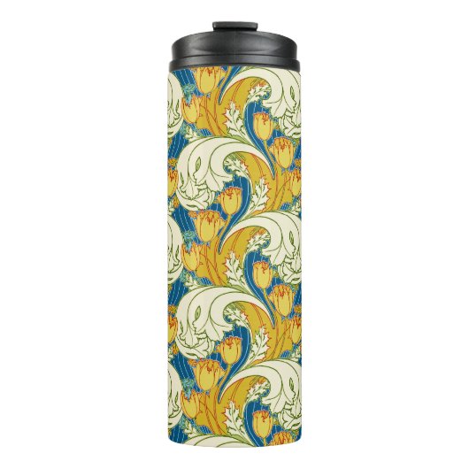 William Morris stijl Teal & Goud Tulp Bloem Kunst Thermosbeker (Voorkant)