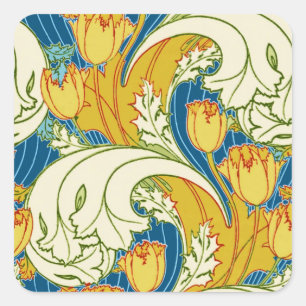 William Morris stijl teal & goud tulp bloem kunst Vierkante Sticker