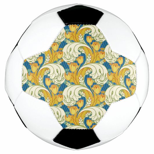 William Morris stijl Teal & Goud Tulp Bloem Kunst Voetbal (Voorkant)
