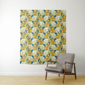 William Morris stijl teal & goud tulp bloem kunst Wandkleed (In situ)