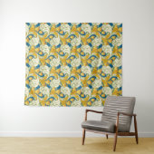 William Morris stijl teal & goud tulp bloem kunst Wandkleed (In Situ (horizontaal))
