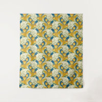William Morris stijl teal & goud tulp bloem kunst