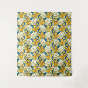 William Morris stijl teal & goud tulp bloem kunst Wandkleed