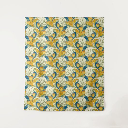 William Morris stijl teal & goud tulp bloem kunst Wandkleed (Voorkant)