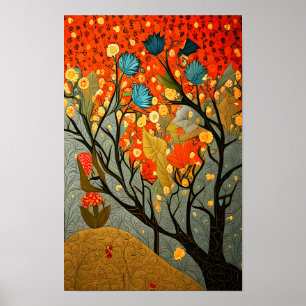 William Morris stijl versierde bomen en bloemen Poster