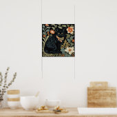 William Morris Stijl Zwart Schattige Kat Botanical Poster (Keuken)