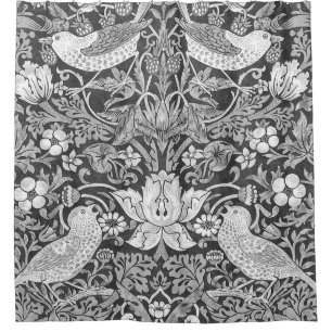 William Morris Strawberry Thief Black en White Douchegordijn