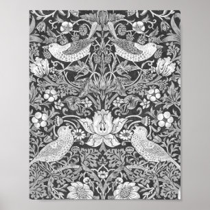William Morris Strawberry Thief Black en White Poster