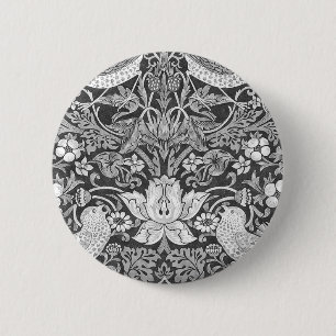 William Morris Strawberry Thief Black en White Ronde Button 5,7 Cm