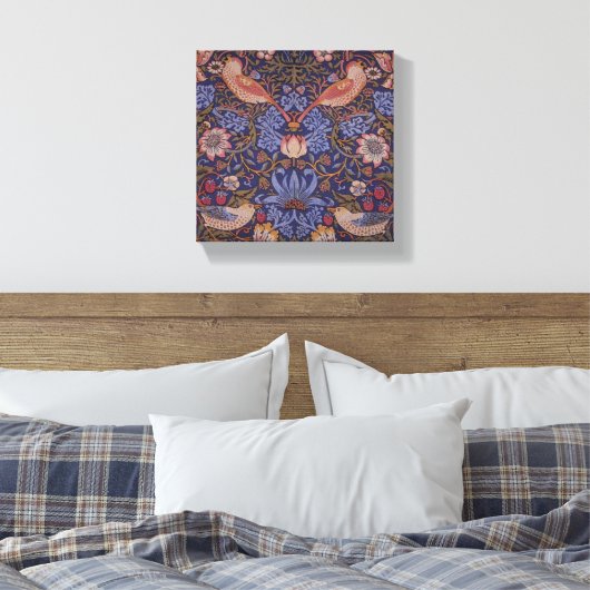  William Morris Strawberry Thief Canvas Afdruk (Insitu (Slaapkamer))