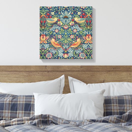 William Morris - Strawberry Thief Canvas Afdruk (Insitu (Slaapkamer))