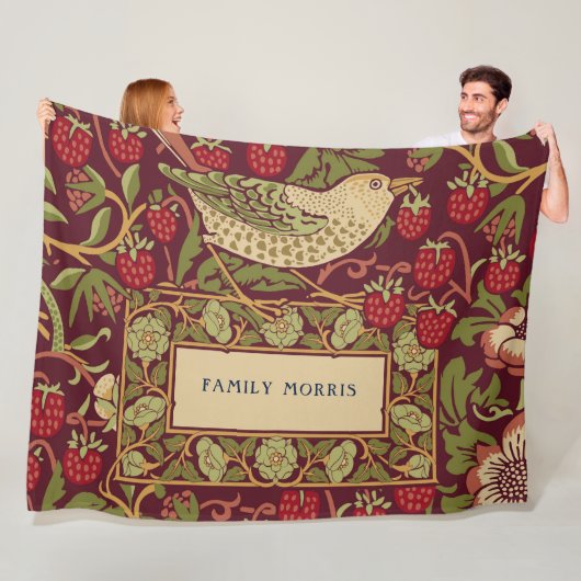 William Morris Strawberry Thief Fleece Blanket (In situ)