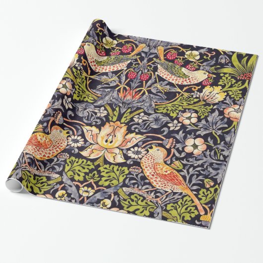 William Morris Strawberry Thief Floral Art Nouveau Cadeaupapier (Uitgerold)