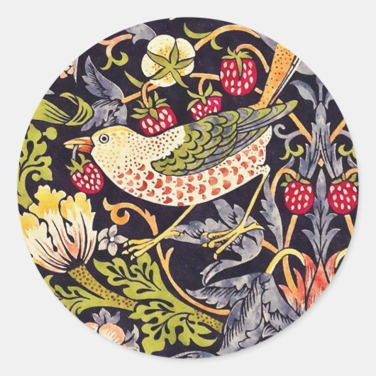 William Morris Strawberry Thief Floral Art Nouveau Ronde Sticker (Voorkant)