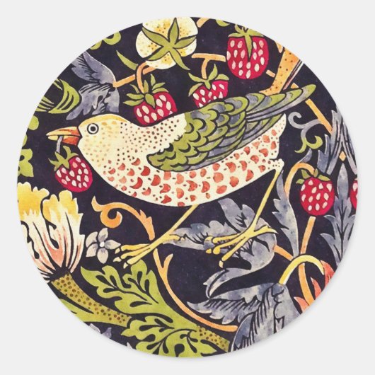 William Morris Strawberry Thief Floral Art Nouveau Ronde Sticker (Voorkant)