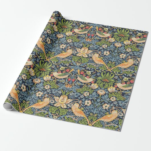 William Morris Strawberry Thief Floral Pattern Cadeaupapier (Uitgerold)