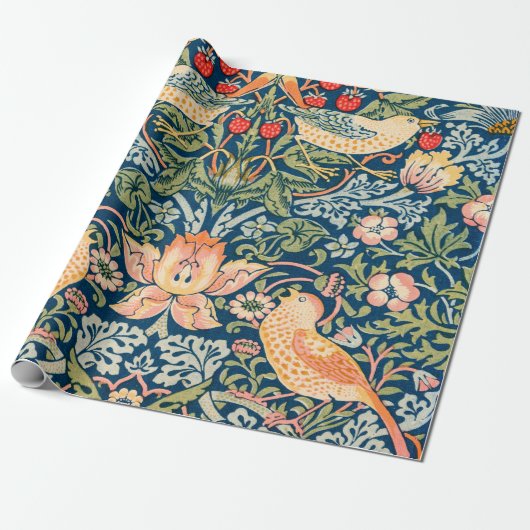William Morris Strawberry Thief Floral Pattern Cadeaupapier (Uitgerold)