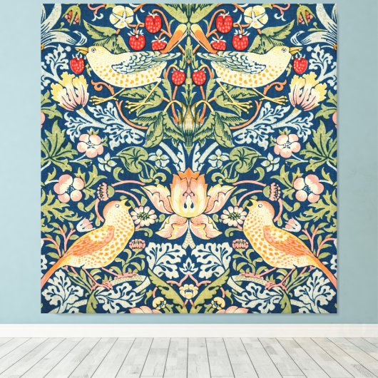 William Morris Strawberry Thief Floral Pattern Canvas Afdruk (Insitu (Houten vloer))