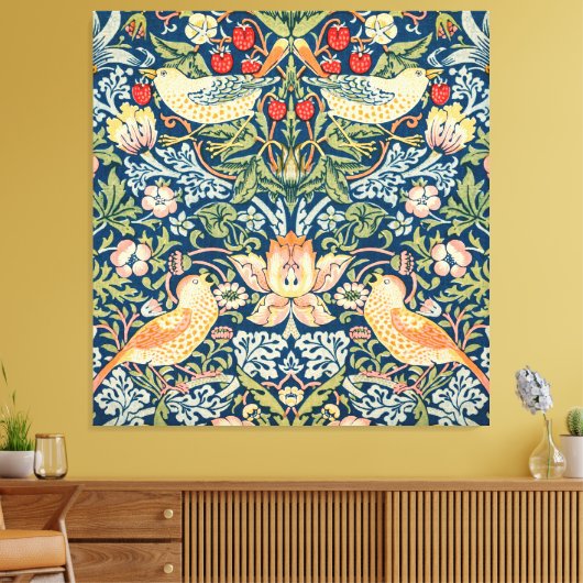 William Morris Strawberry Thief Floral Pattern Canvas Afdruk (Insitu (Woonkamer))