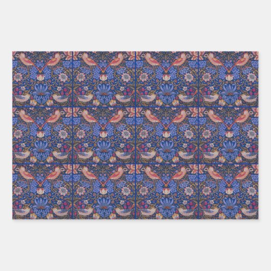 William Morris Strawberry Thief Floral Pattern Inpakpapier Vel (Voorkant)