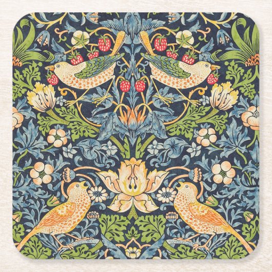 William Morris Strawberry Thief Floral Pattern Kartonnen Onderzetters (Voorkant)