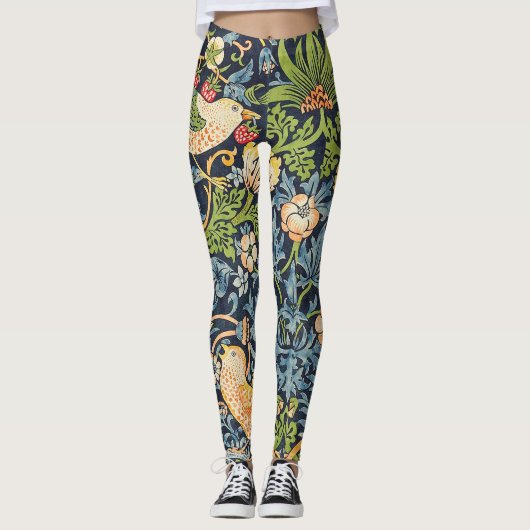 William Morris Strawberry Thief Floral Pattern Leggings (Voorkant)