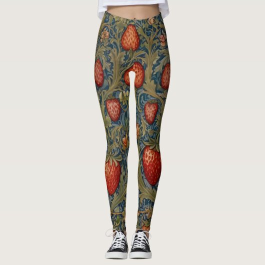 William Morris Strawberry Thief Floral Pattern Leggings (Voorkant)
