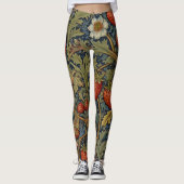 William Morris Strawberry Thief Floral Pattern Leggings (Voorkant)