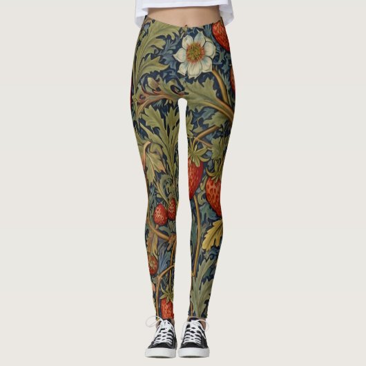 William Morris Strawberry Thief Floral Pattern Leggings (Voorkant)