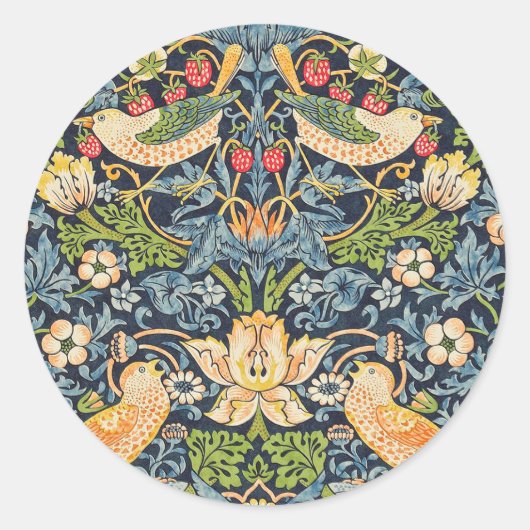 William Morris Strawberry Thief Floral Pattern Ronde Sticker (Voorkant)