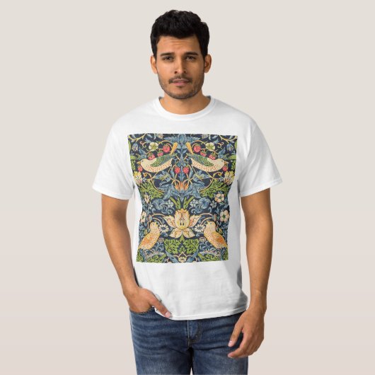 William Morris Strawberry Thief Floral Pattern T-shirt (Voorkant volledig)