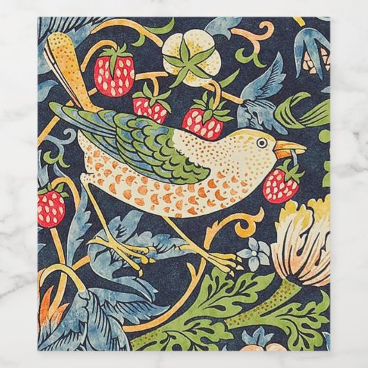 William Morris Strawberry Thief Floral Pattern Wijn Etiket (Enkel label)