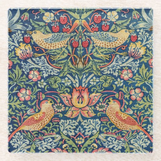 William Morris - Strawberry Thief Glazen Onderzetter (Voorkant)