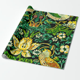 William Morris Strawberry Thief Green en Oranje Cadeaupapier