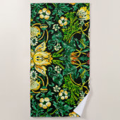 William Morris Strawberry Thief Green en Oranje Strandlaken (Voorkant)