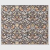 William Morris Strawberry Thief Houtskool Okergeel Cadeaupapier (Vlak)